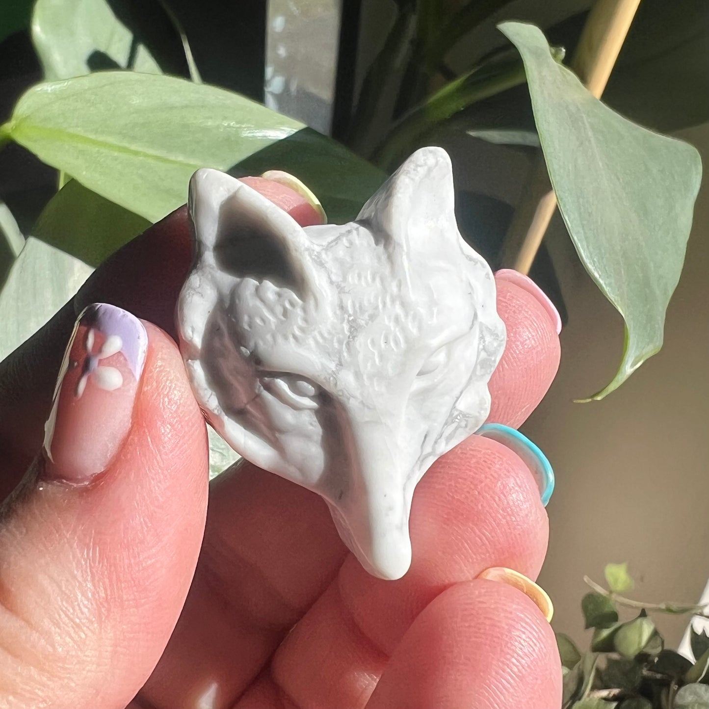 Howlite Wolf Face hand-carved