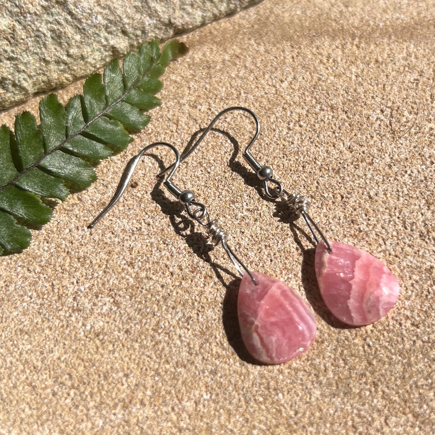 Faceted Rhodochrosite Crystal Earrings