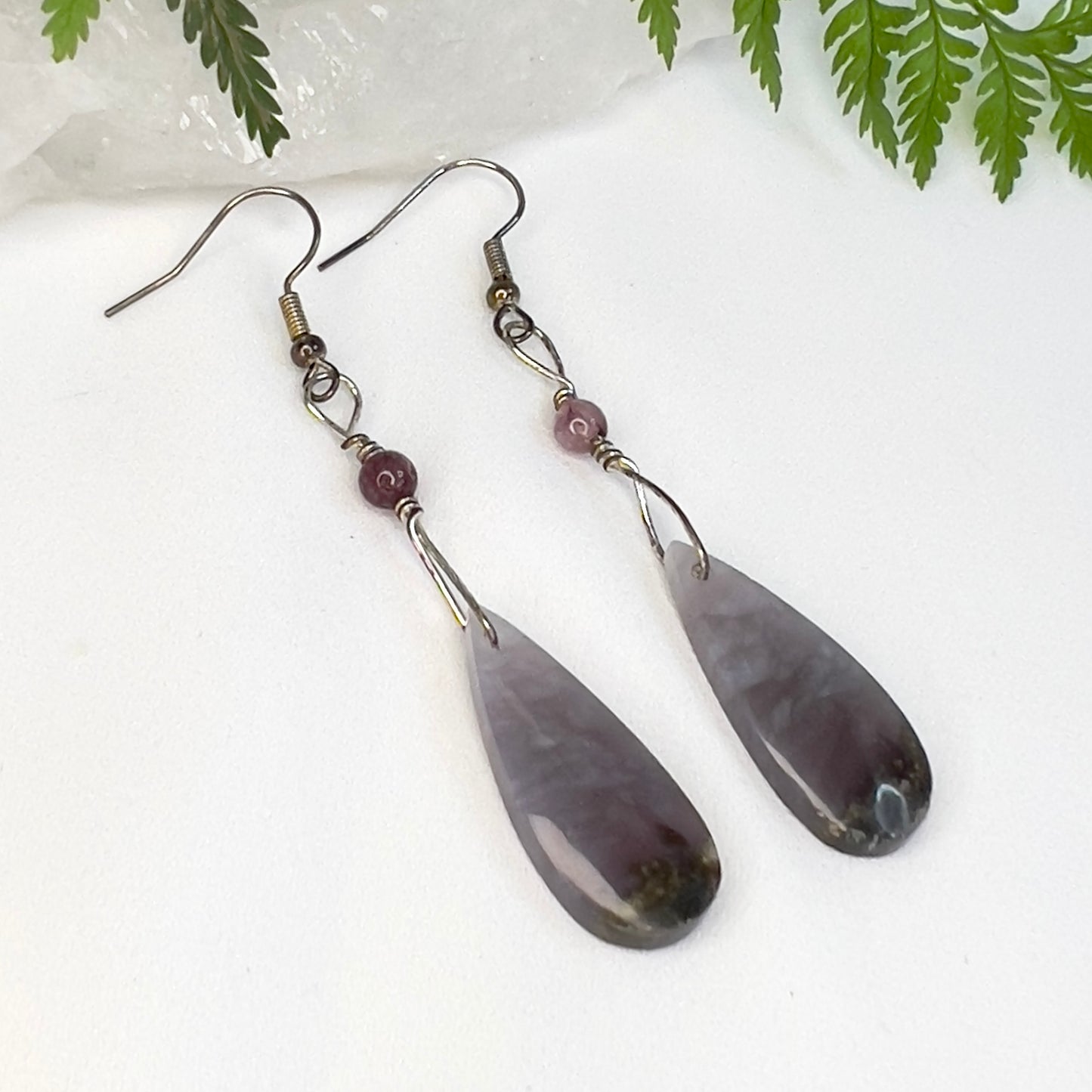Natural Purple Moss Agate with Lepidolite Crystal Earrings: Growth ∙ Healing ∙ Grounding