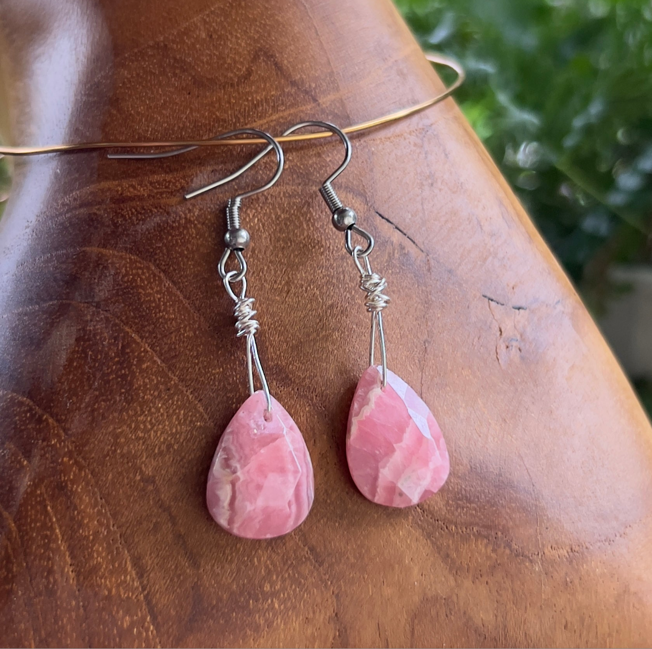 Faceted Rhodochrosite Crystal Earrings