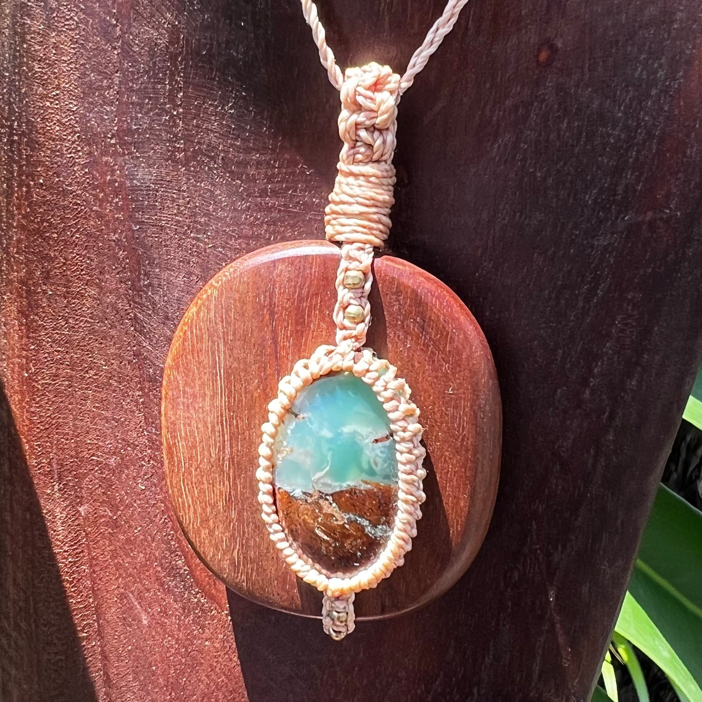 Walnut & Chrysoprase Macrame Necklace - 'Spirit of Dryad' Talisman