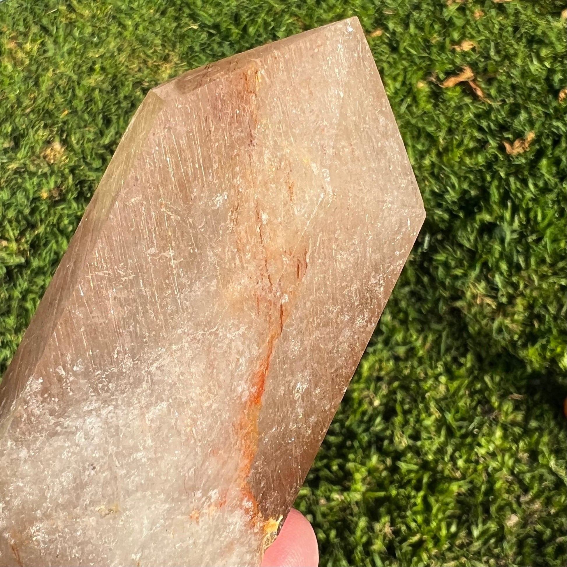 Golden Healer 'Sea Urchin' Quartz with inclusions of Hollandite, Iron ore staining and drifts of fine rutile filaments. A totally unique Inclusion Quartz specimen.