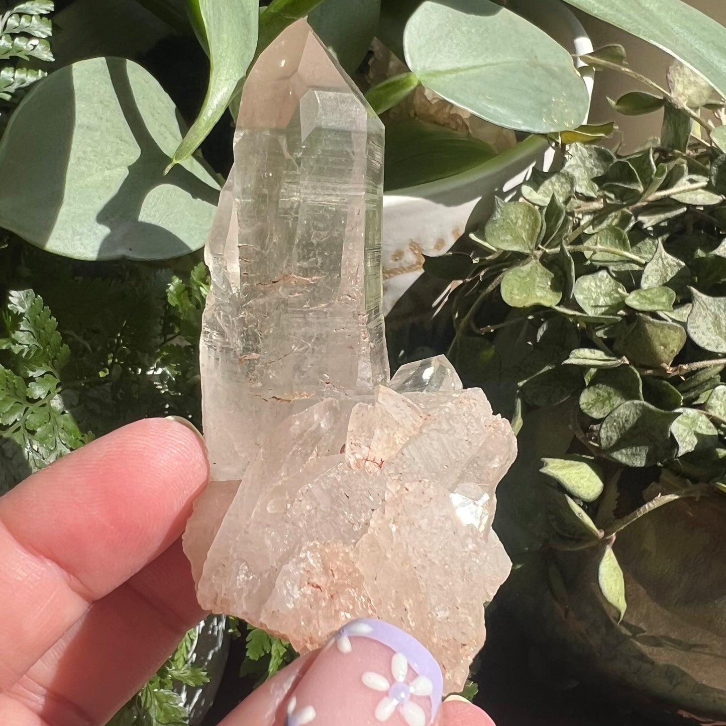 Pink Himalayan Samadhi Quartz Cluster (126g) (Bent growth/Aggregates/Striations)