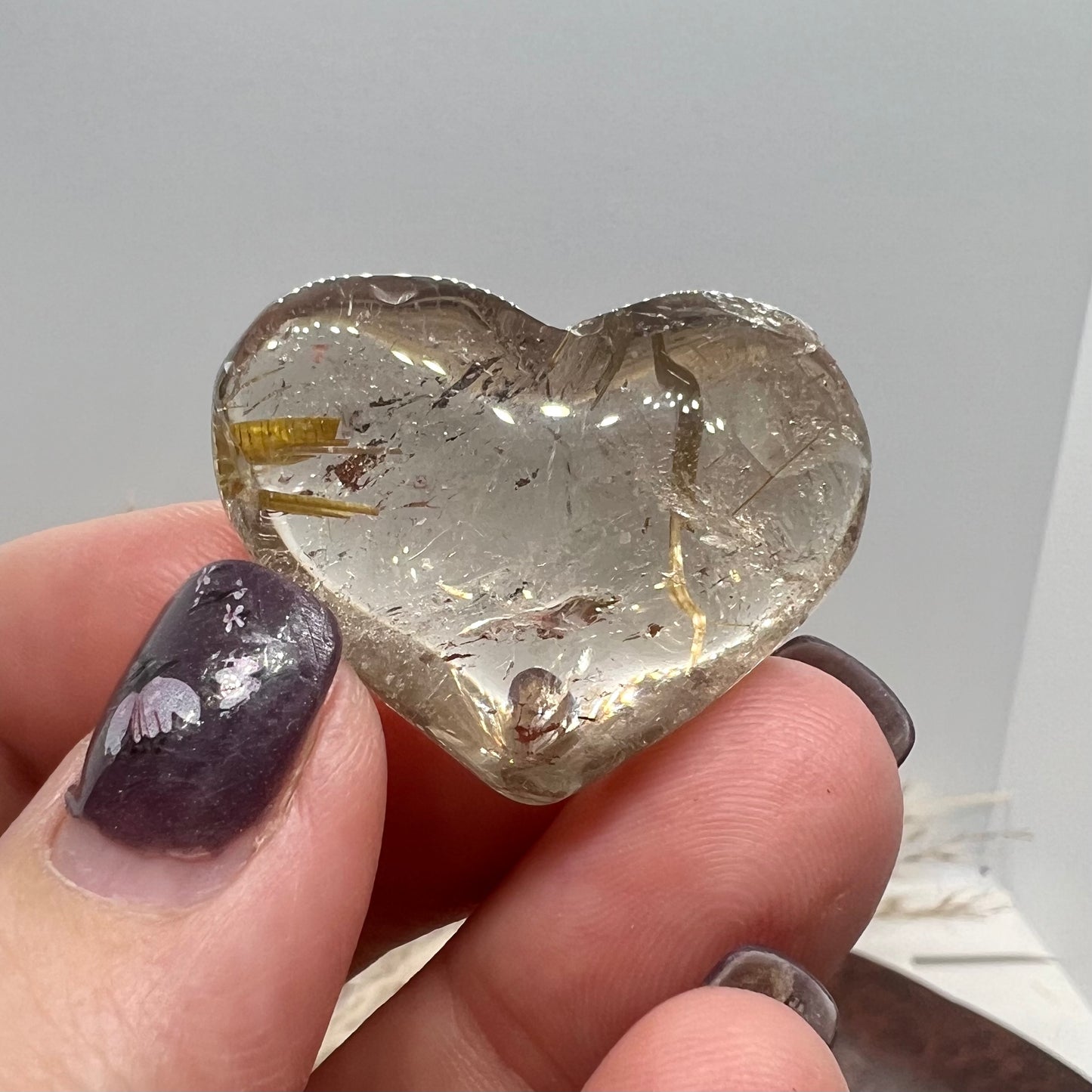 Golden Rutile Smoky Quartz Heart Freeform (Brazil) (b)