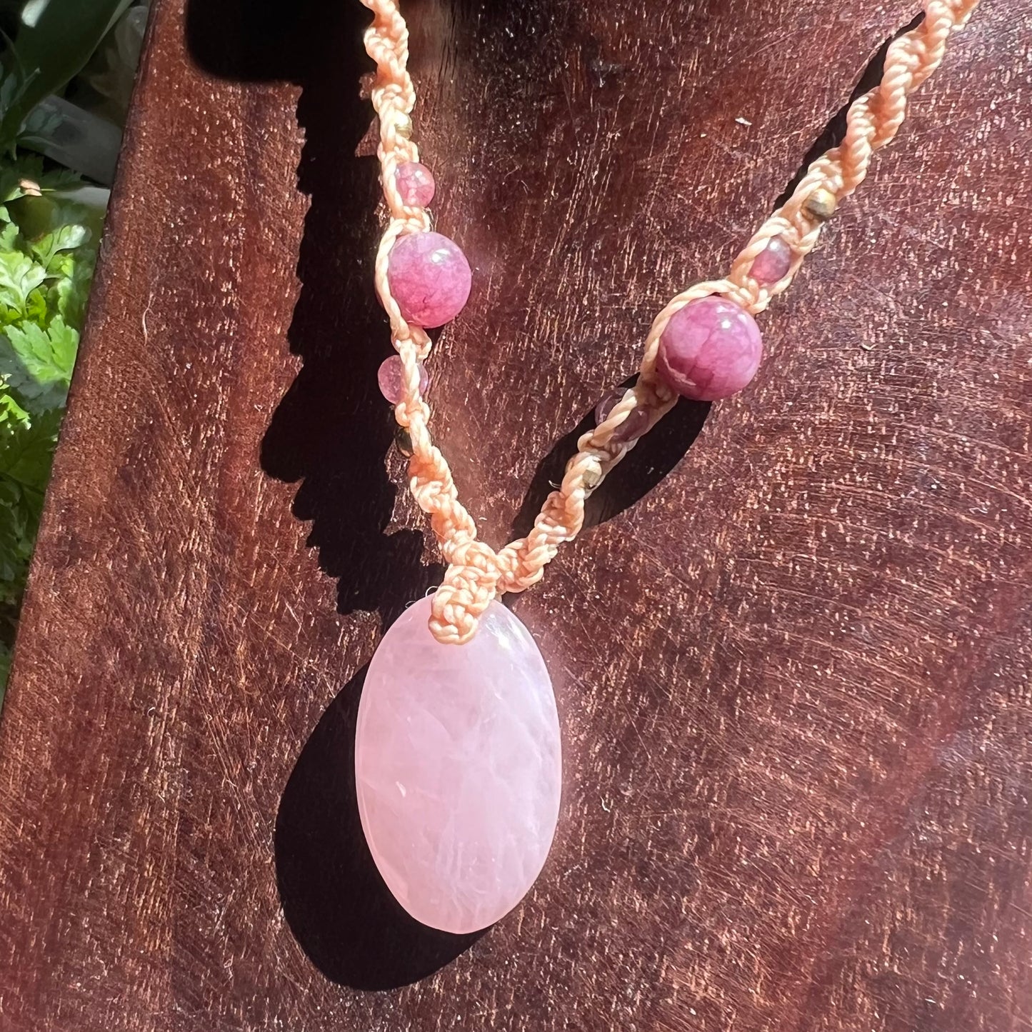 Rose Quartz & Lepidolite Macrame Crystal Necklace