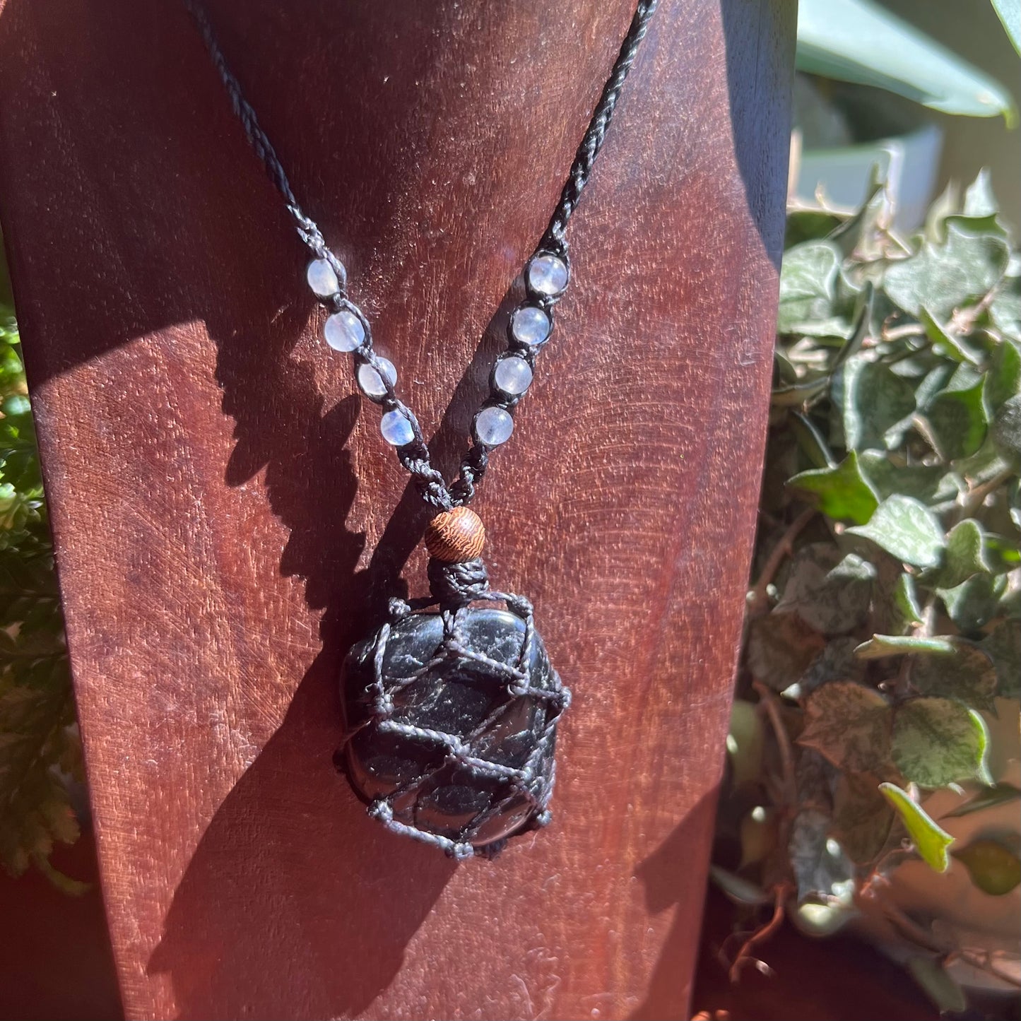 Black Tourmaline with Labradorite Protective Macrame Necklace