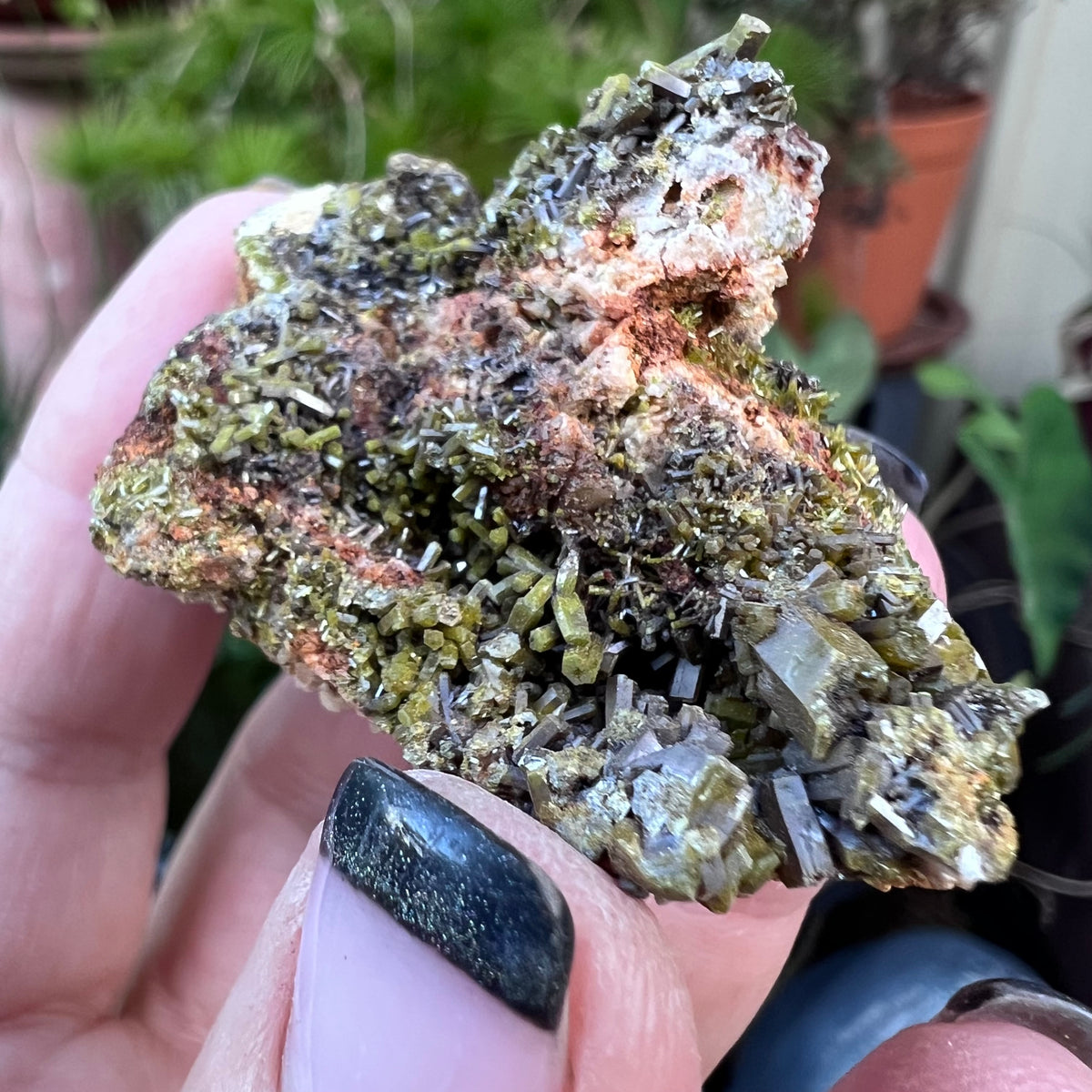 Nutural raw Epidote on matrix mineral specimen from Liangshan, Sichuan Province, China