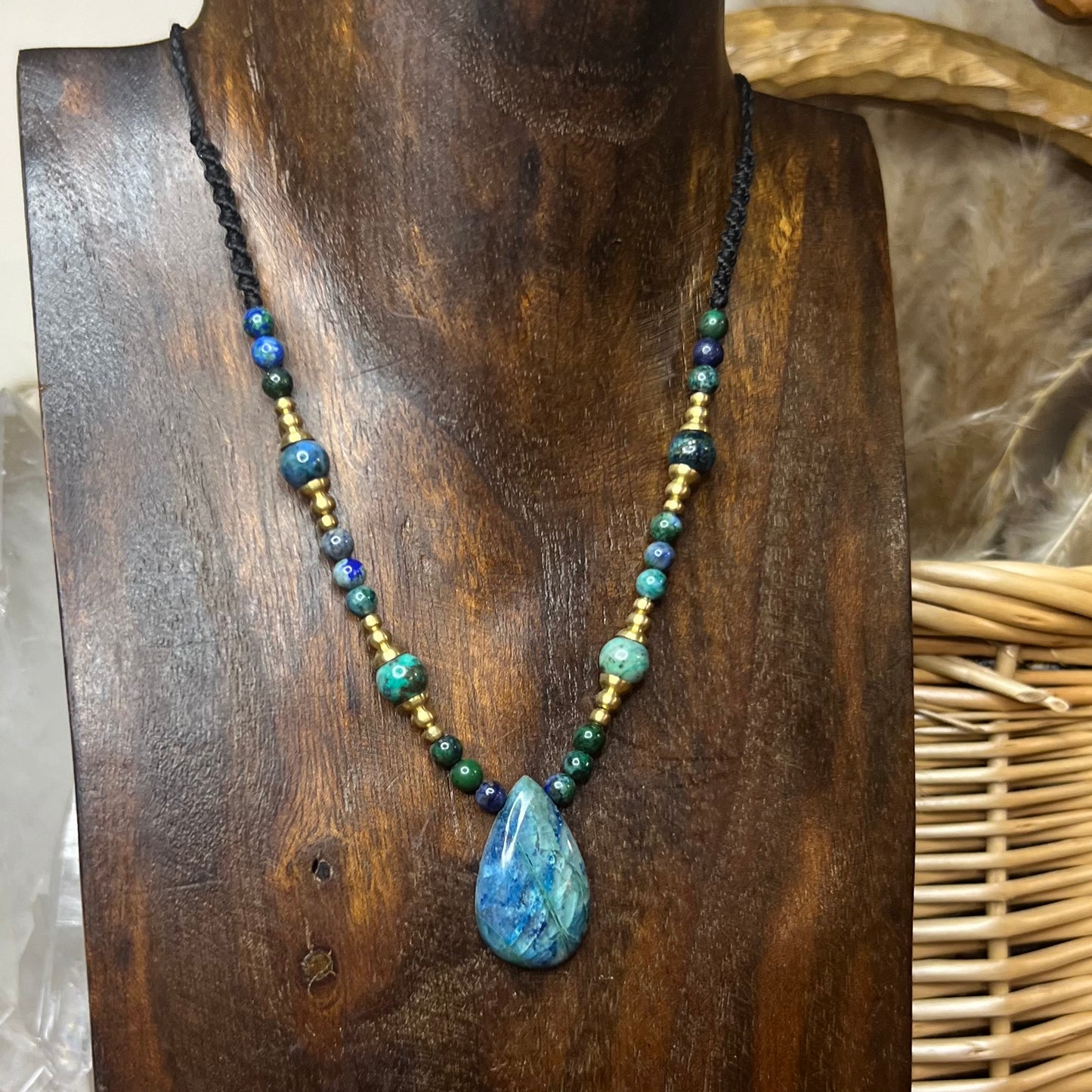 Azurite & Brass Crystal Necklace