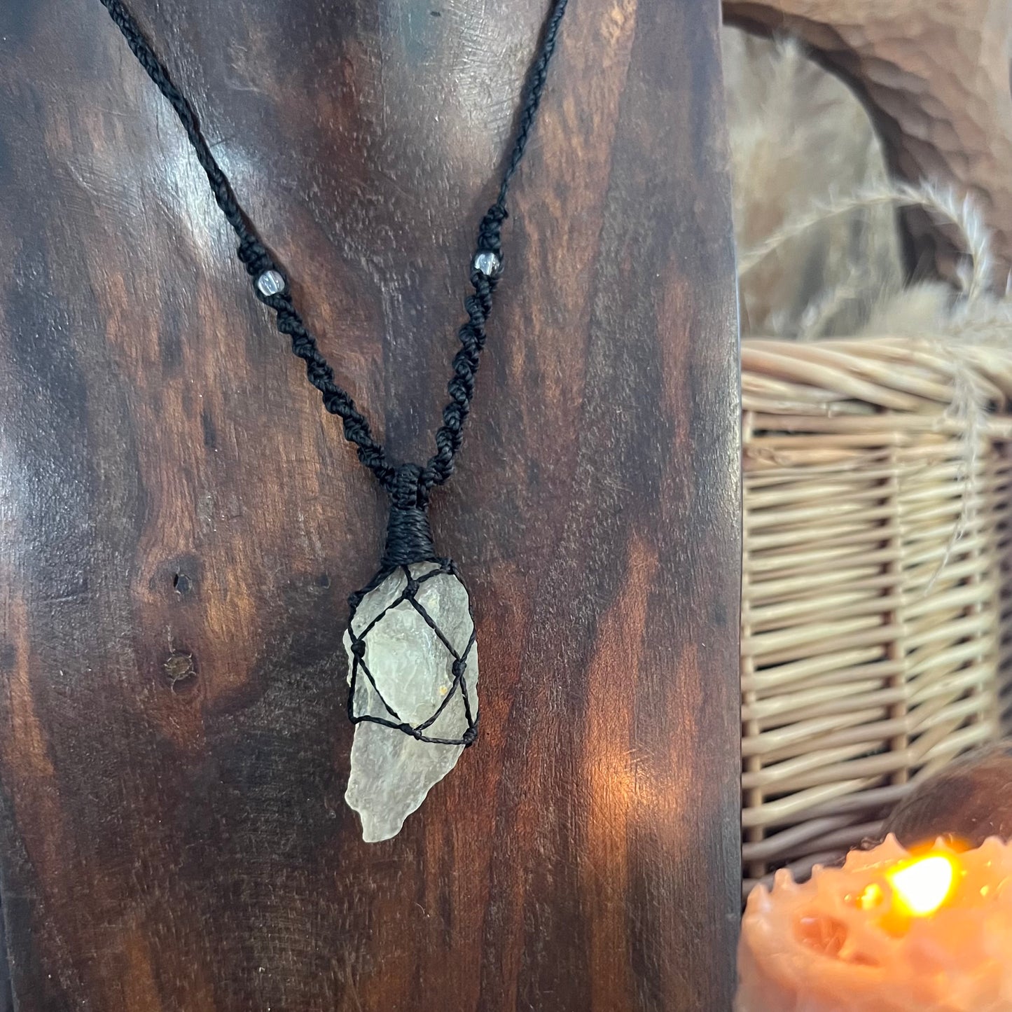 Libyan Desert Glass Tektite Crystal Macrame Talisman (ii)