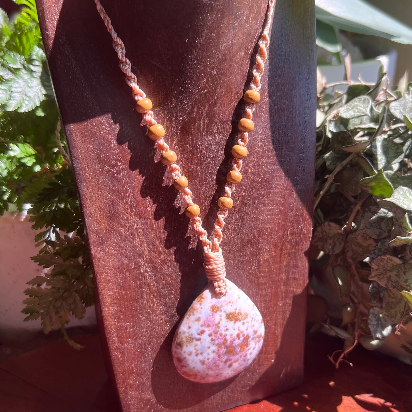 Large Ocean Jasper Crystal Macrame Necklace