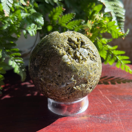 Natural Epidote Sphere with druzy section