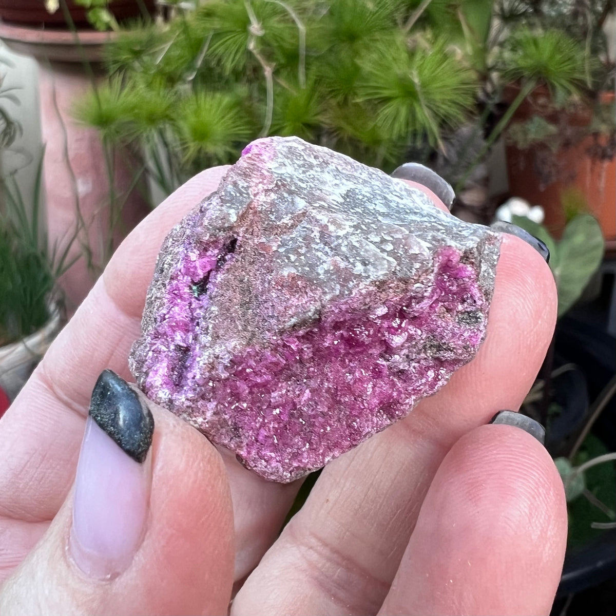 Sparkly Magenta Pink Cobalt Calcite mineral specimen.