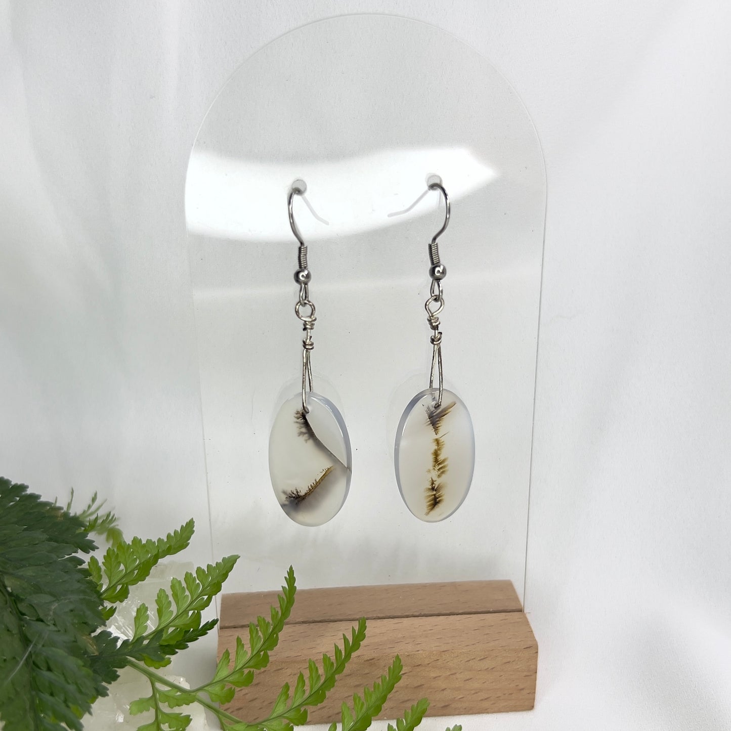 Natural Dendritic Picture Agate Earrings: Courage ∙ Connection to Nature ∙ Joy ∙ Friendships