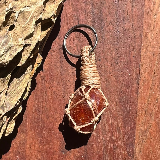 Carnelian Crystal Macrame Keyring Charm | Pet Collar Charm