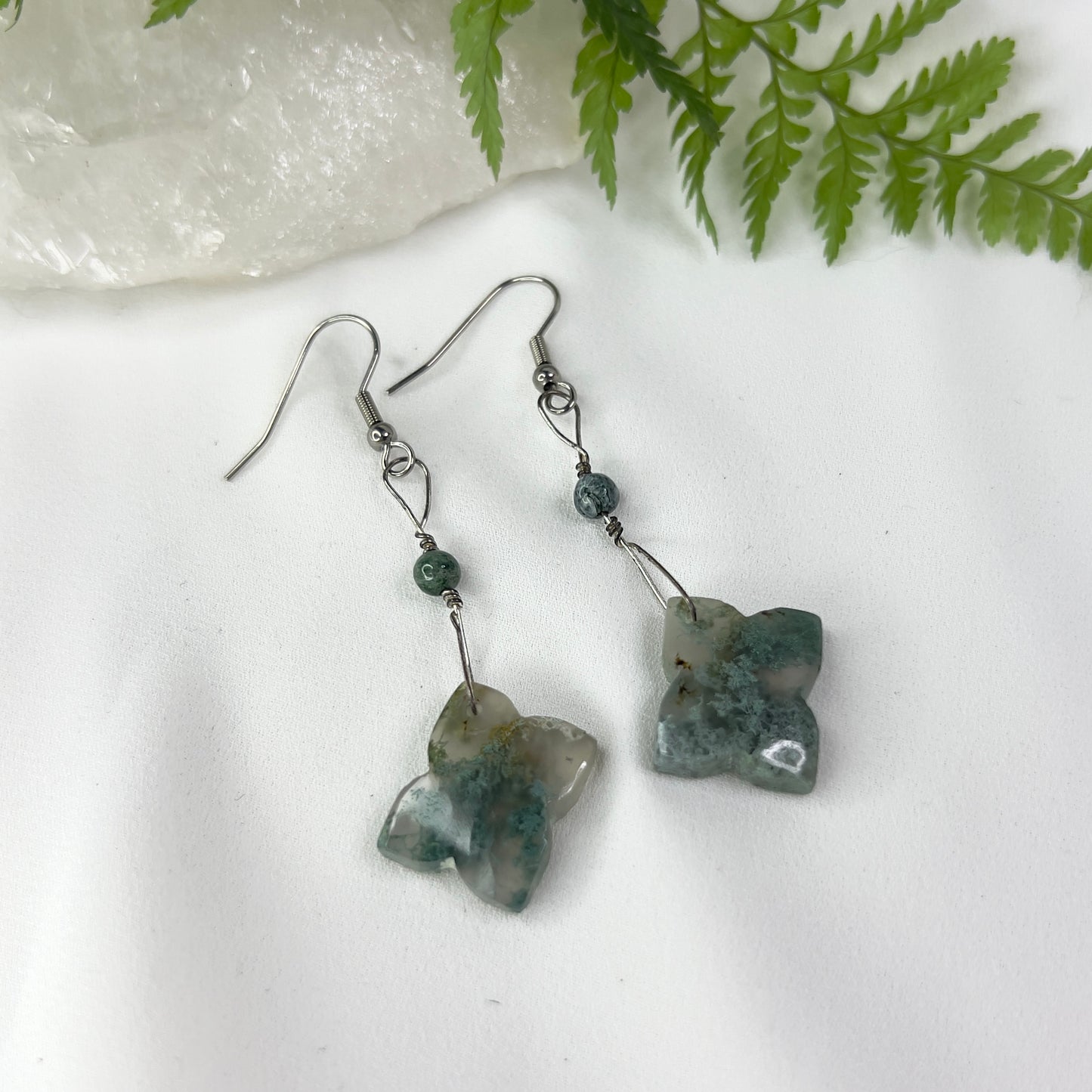 Moss Agate Crystal Earrings: Growth ∙ Healing ∙ Grounding