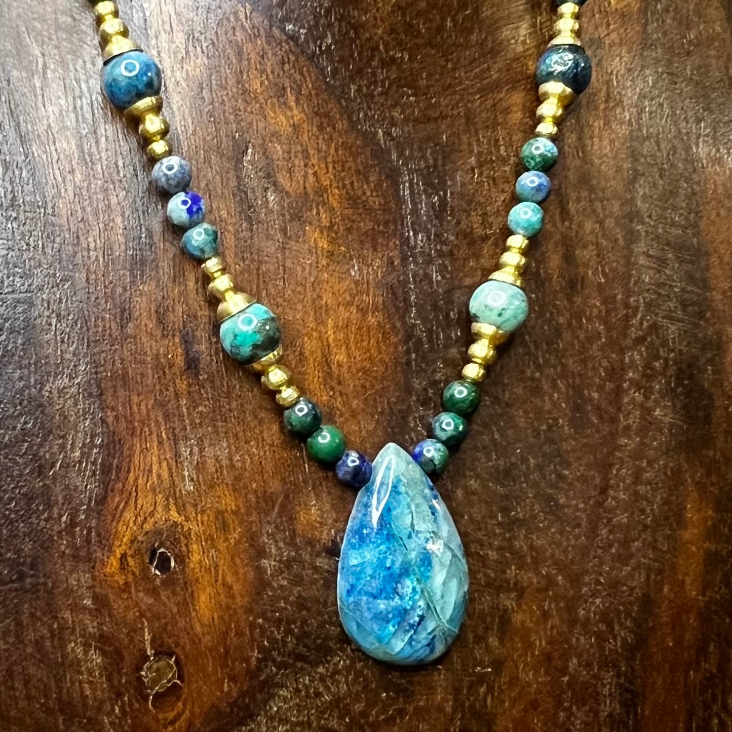 Azurite & Brass Crystal Necklace