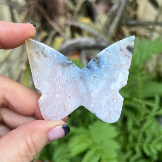 Plume Agate Druzy 3D Butterfly Carving