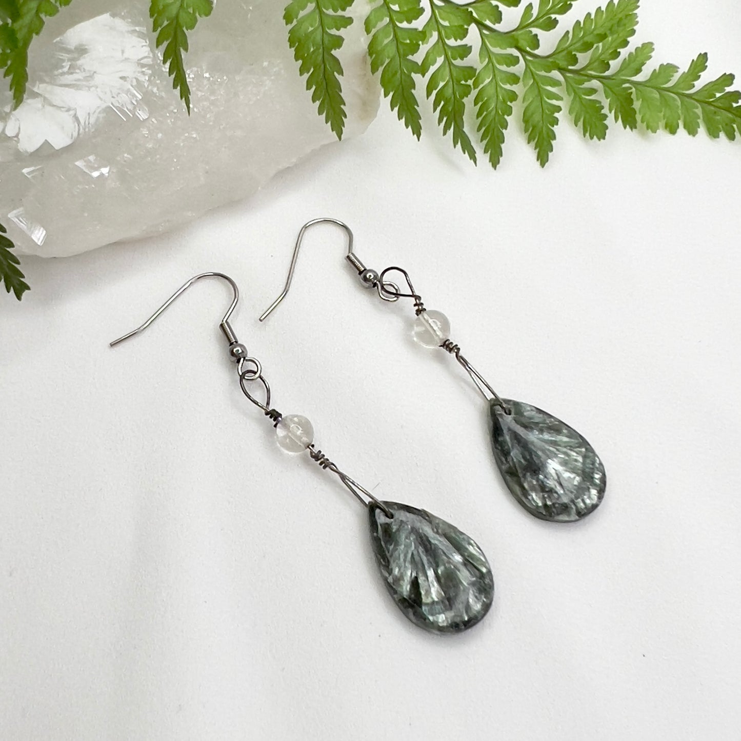Seraphinite & Quartz Crystal Earrings: Transformation ∙ Angelic Enlightenment ∙ Heart Focus