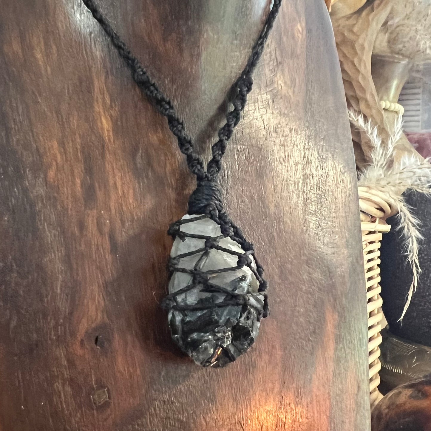 Terminated Tourmaline included raw Quartz Macrame Necklace