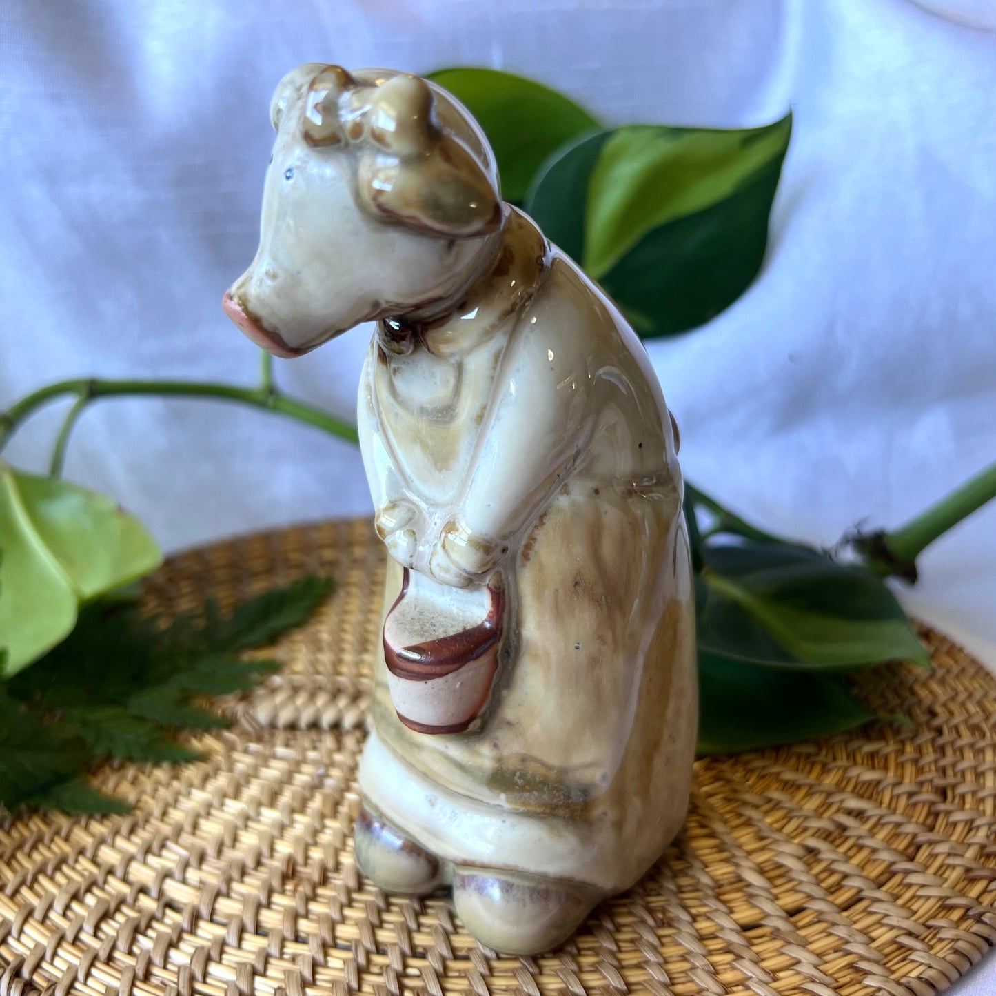 Ceramic anthropomorphic Pig Duo - Childhood Sandpit Play Scene