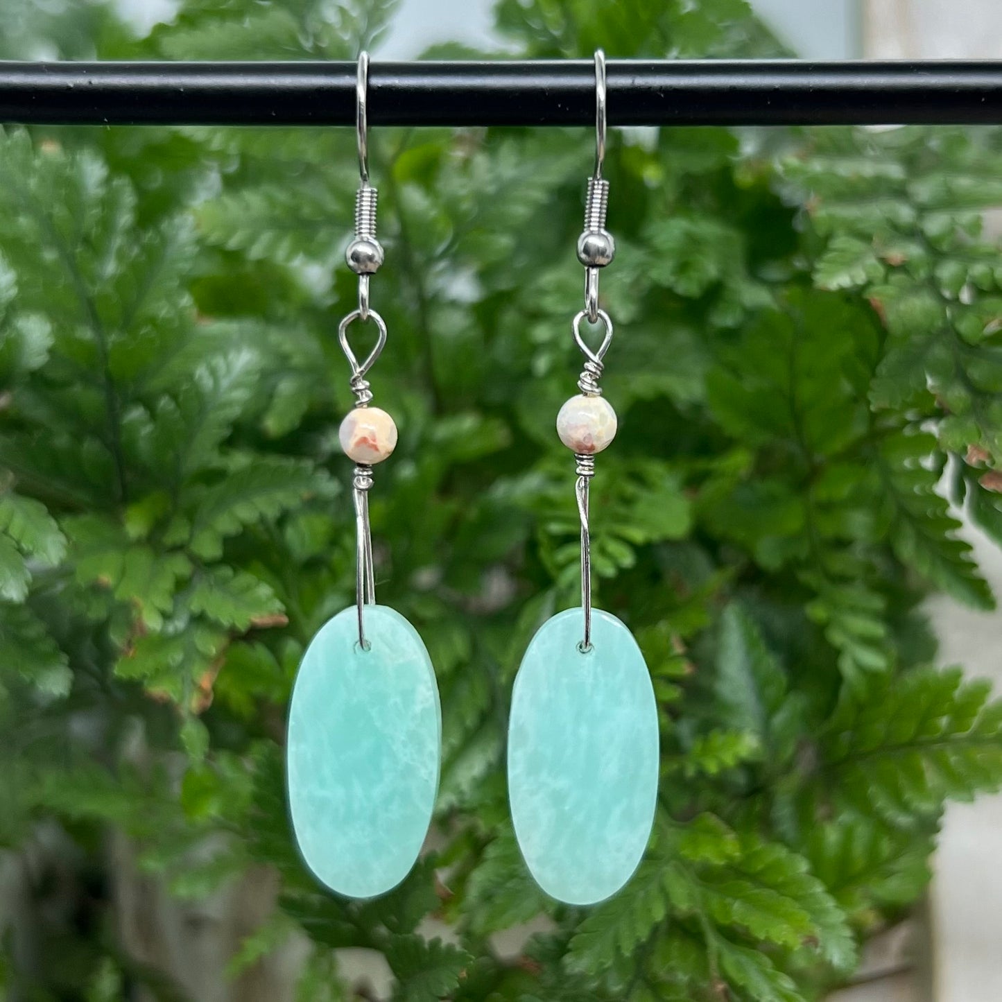 Amazonite and Pink Opal Crystal Earrings