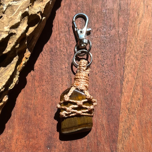 Tiger Eye Crystal Macrame Keyring Charm | Pet Collar Charm