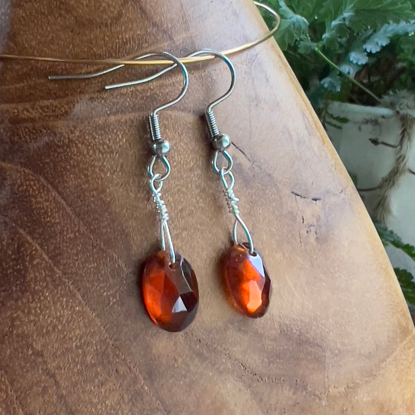 Faceted Hessonite Garnet Crystal Earrings