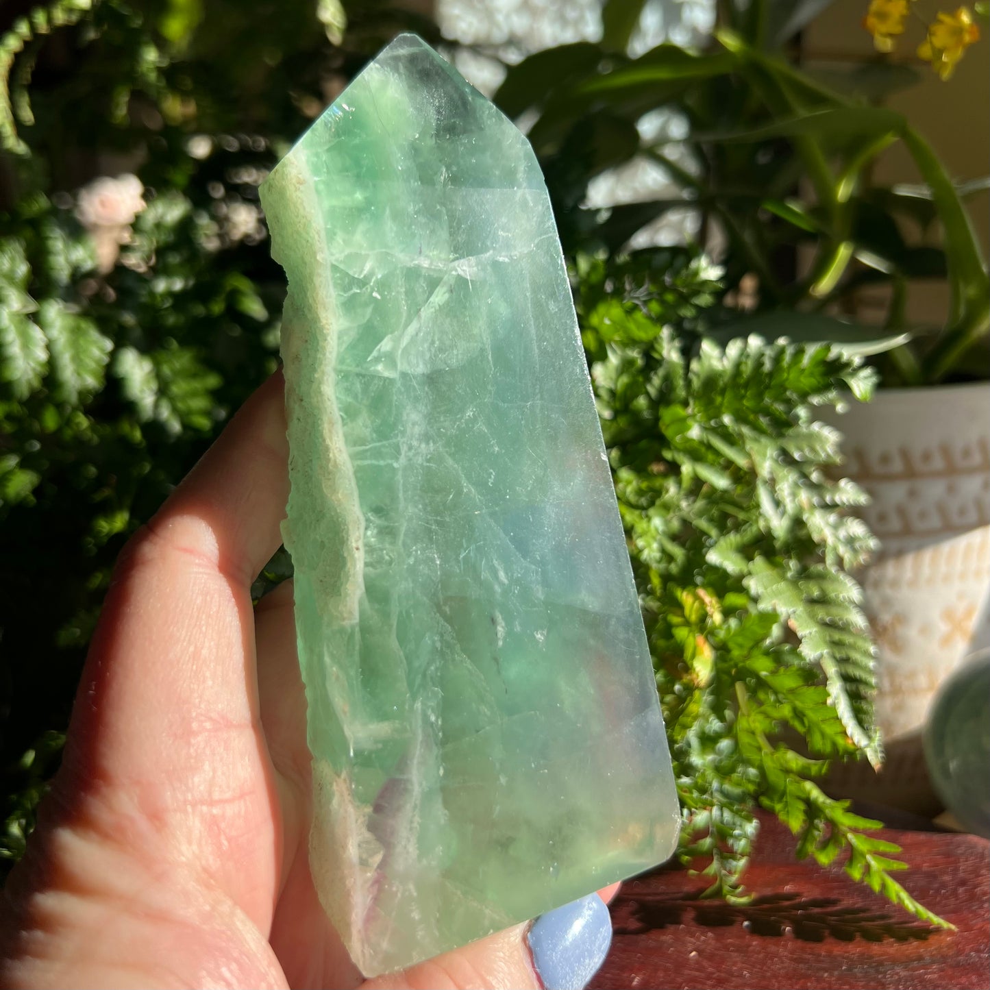 Green Fluorite Tower with raw crust