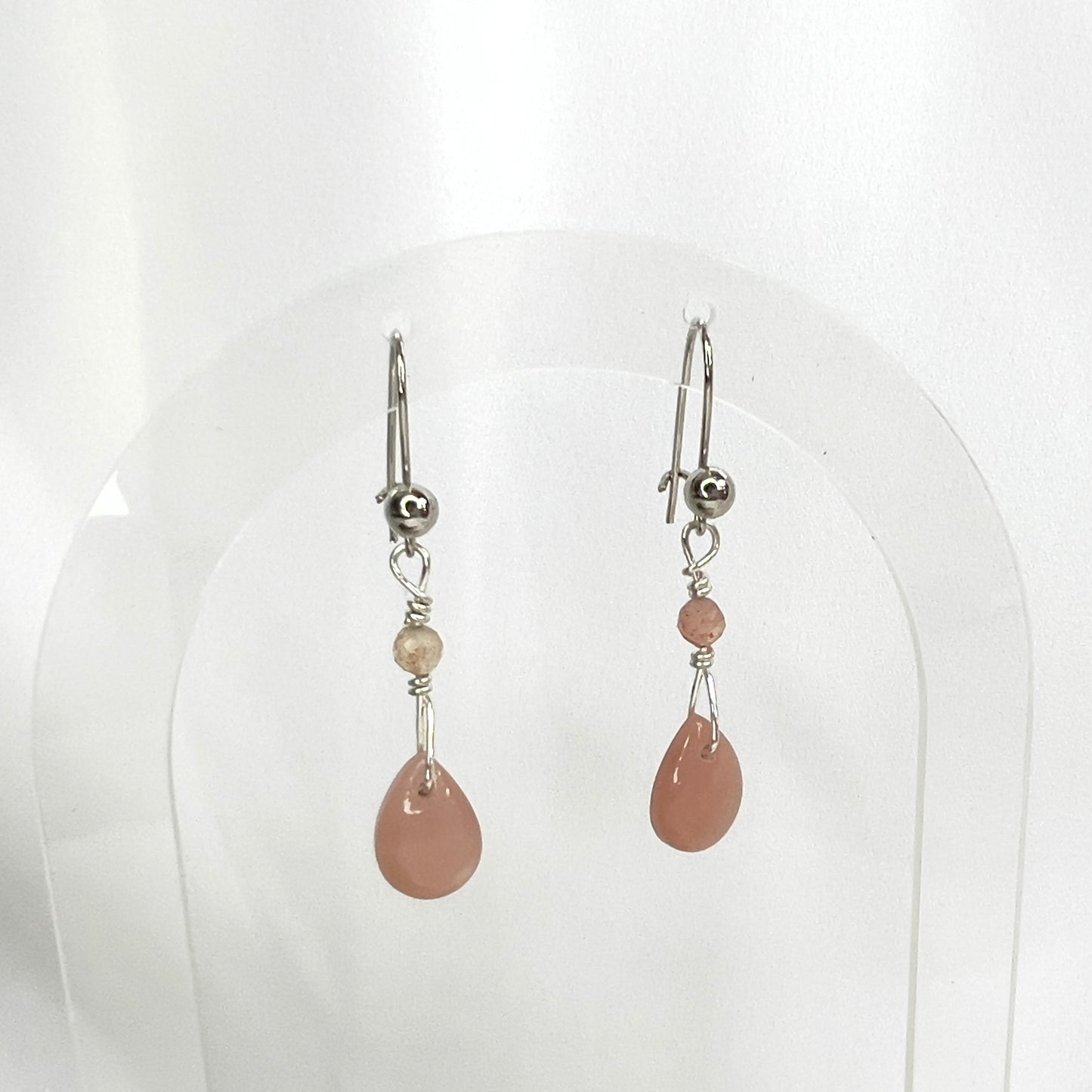 Peach Moonstone & Sunstone Crystal Earrings: Emotional Healing ∙ Soothes Anxiety ∙ Balance