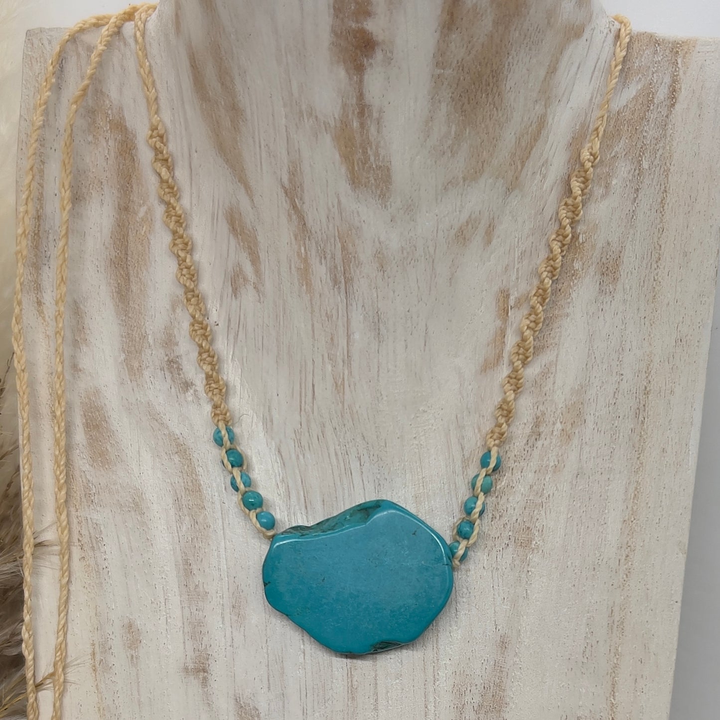 Turquoise-Dyed Howlite Macramé Necklace – Adjustable Crystal Choker