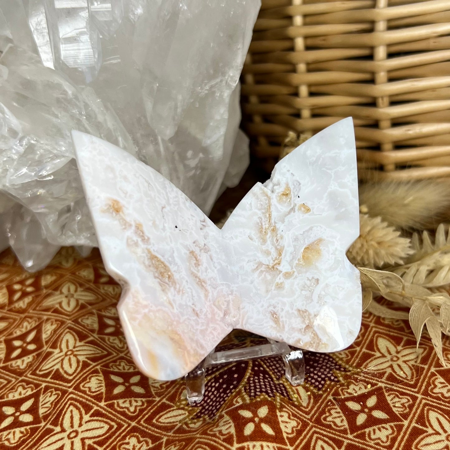 Plume Agate 3D Butterfly Carving