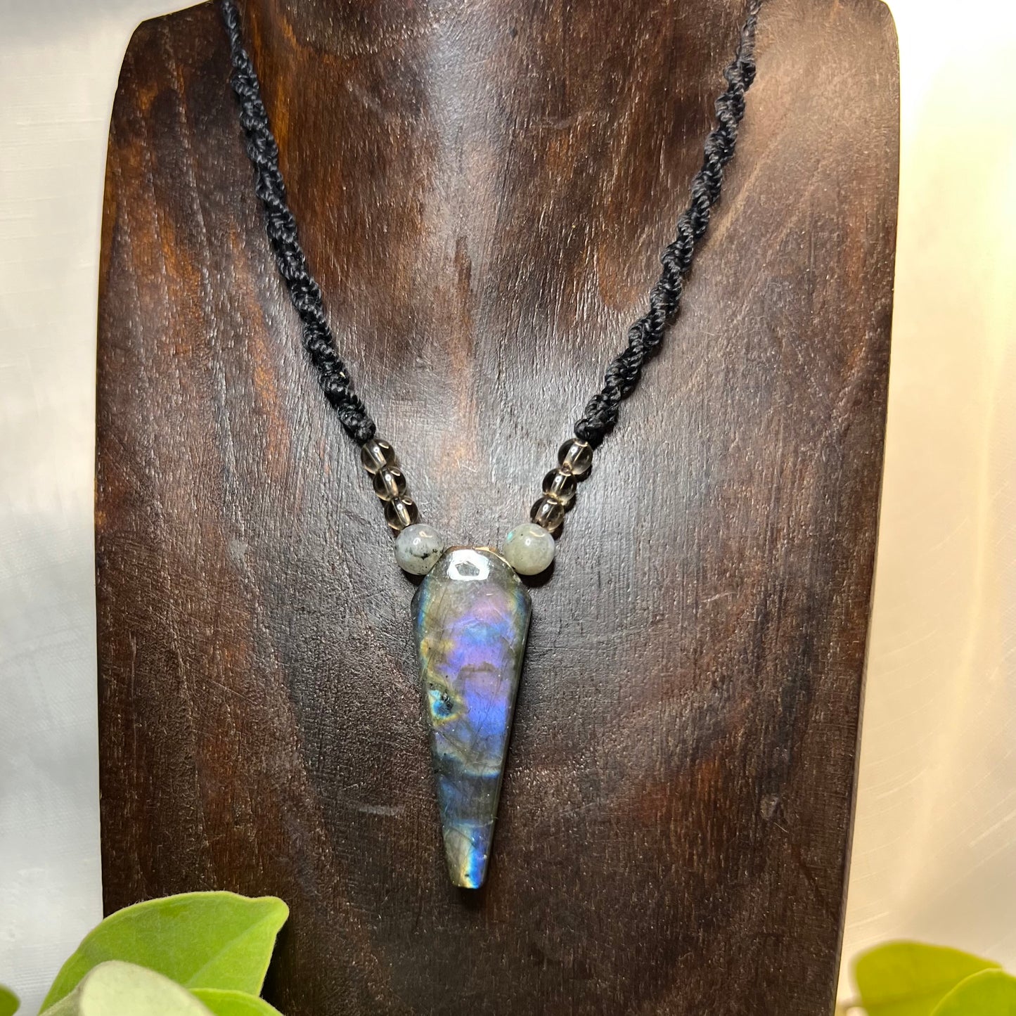 Rainbow Flash Labradorite Macrame Crystal Necklace