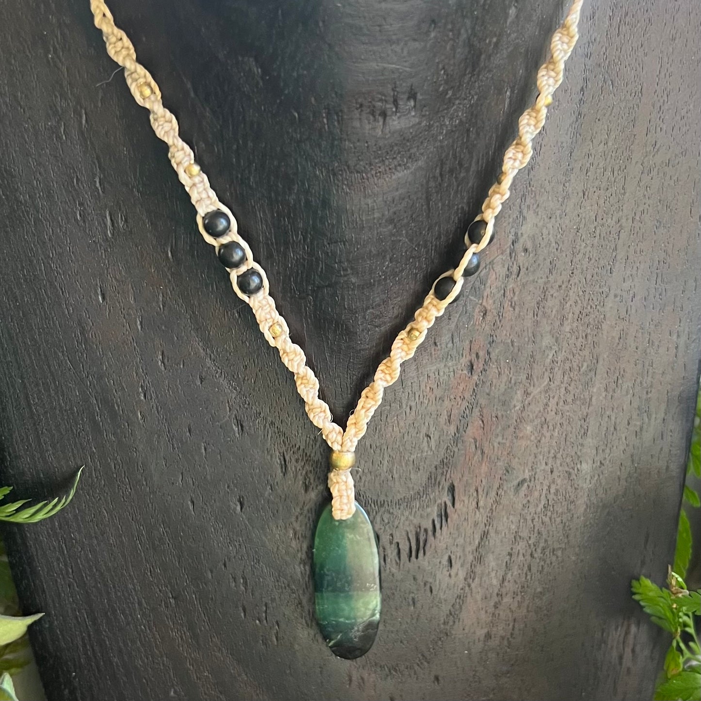 Serpentine with Shungite Macrame Necklace