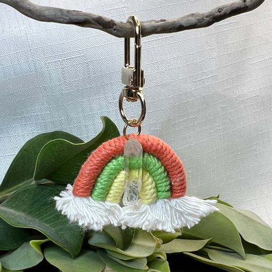 Rainbow Happiness Macrame Keyring Charms: Quartz Edition!