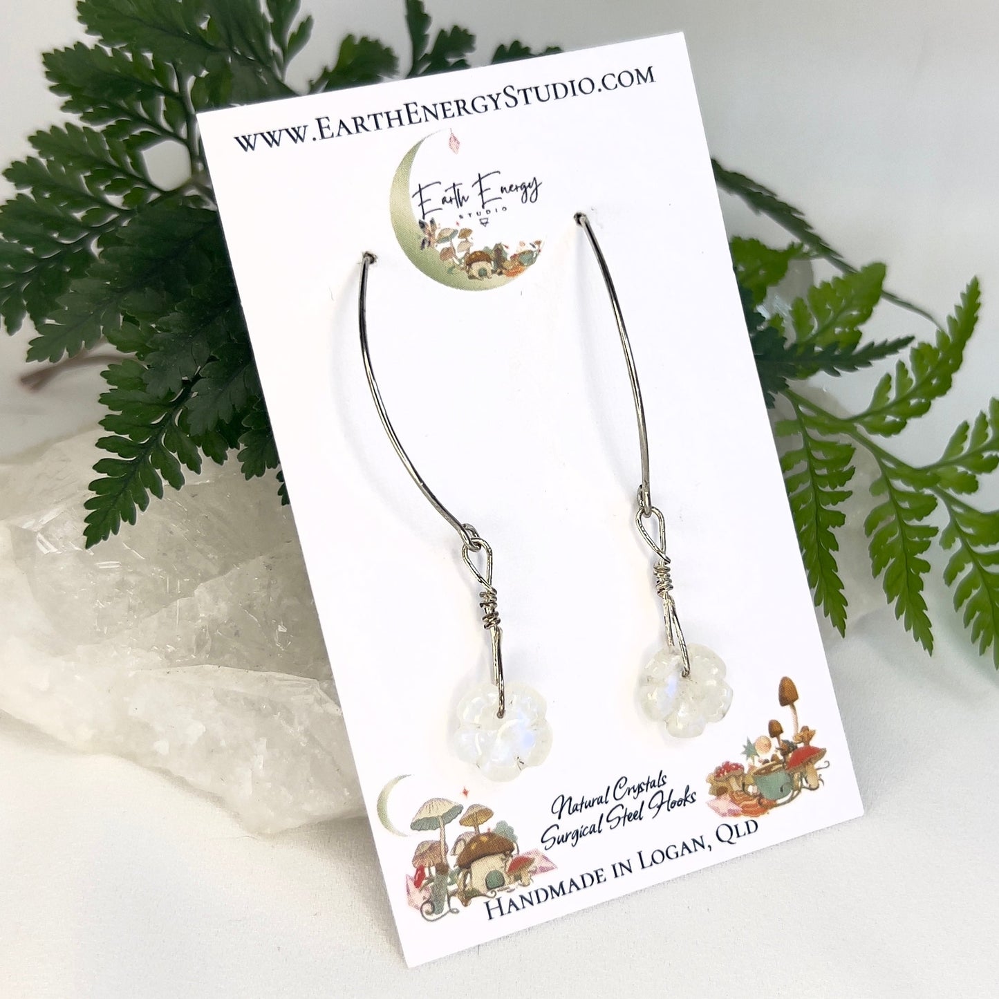 Flashy Moonstone Flower Earrings: New Beginnings ∙ Spiritual Insight ∙ Feminine Energy