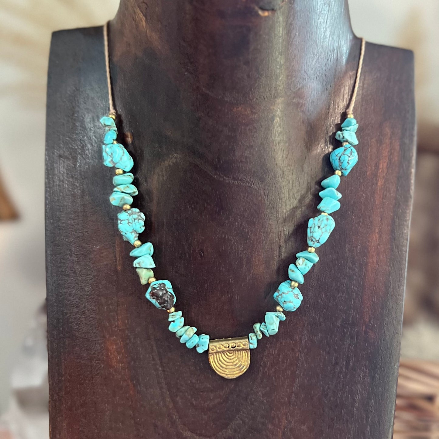 Blue Howlite with Brass Crystal Layer Necklace