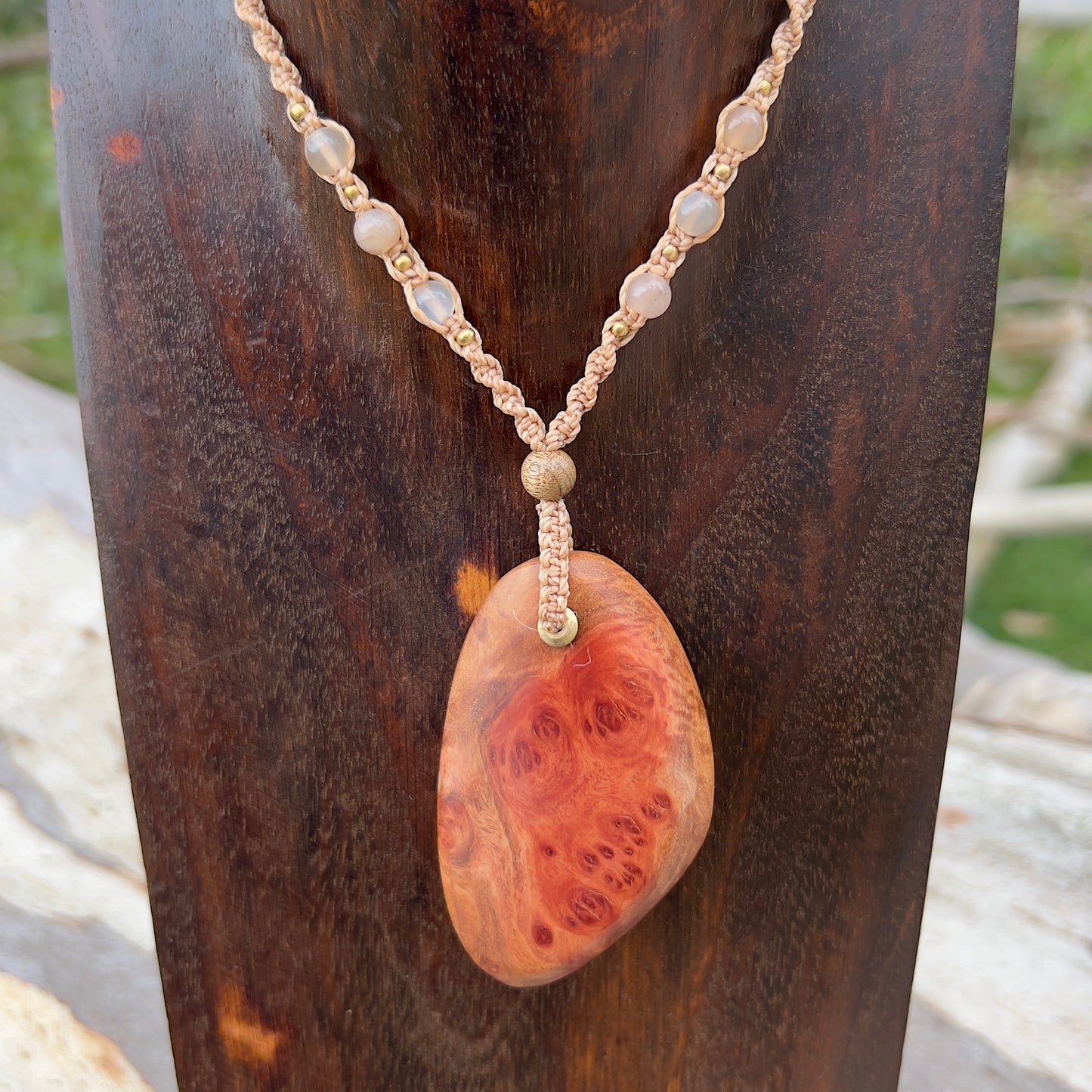Mallee Burl & Sunstone Macrame Necklace - 'Spirit of Dryad' Talisman