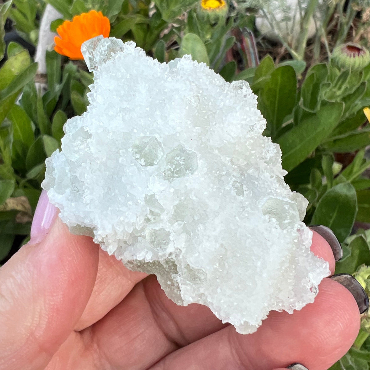 Green Octahedral Fluorite Specimen coated in Clear Quartz Druzy blanket - Fujian, China