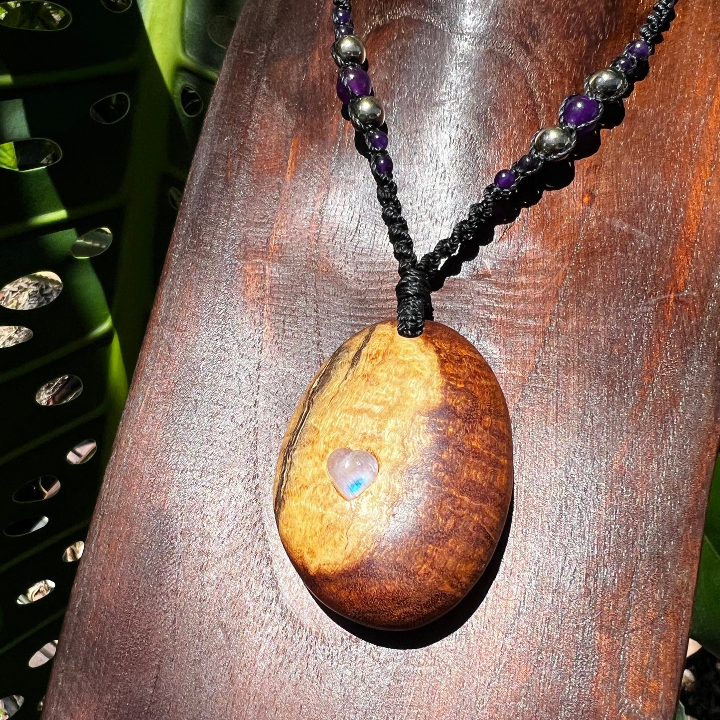 Gidgee , Moonstone & Pyrite Macrame Necklace - 'Spirit of Dryad' Talisman