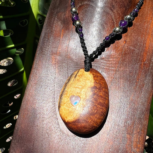 Gidgee , Moonstone & Pyrite Macrame Necklace - 'Spirit of Dryad' Talisman