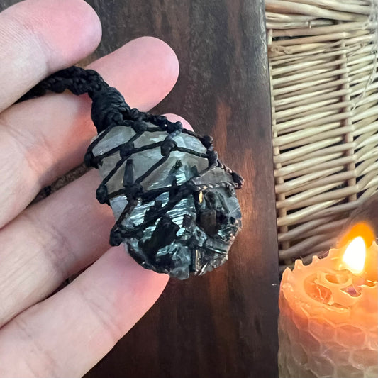 Terminated Tourmaline included raw Quartz Macrame Necklace