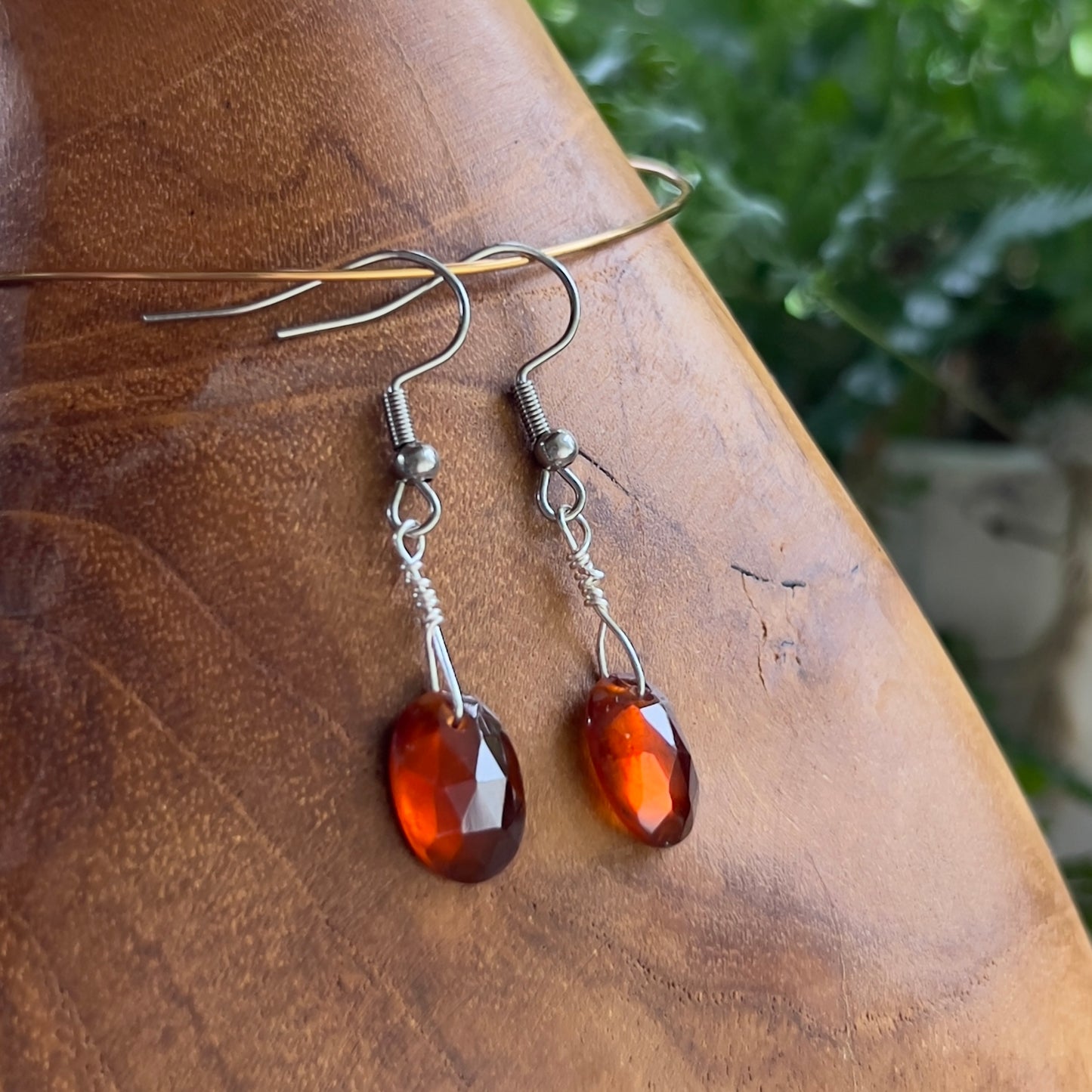 Faceted Hessonite Garnet Crystal Earrings