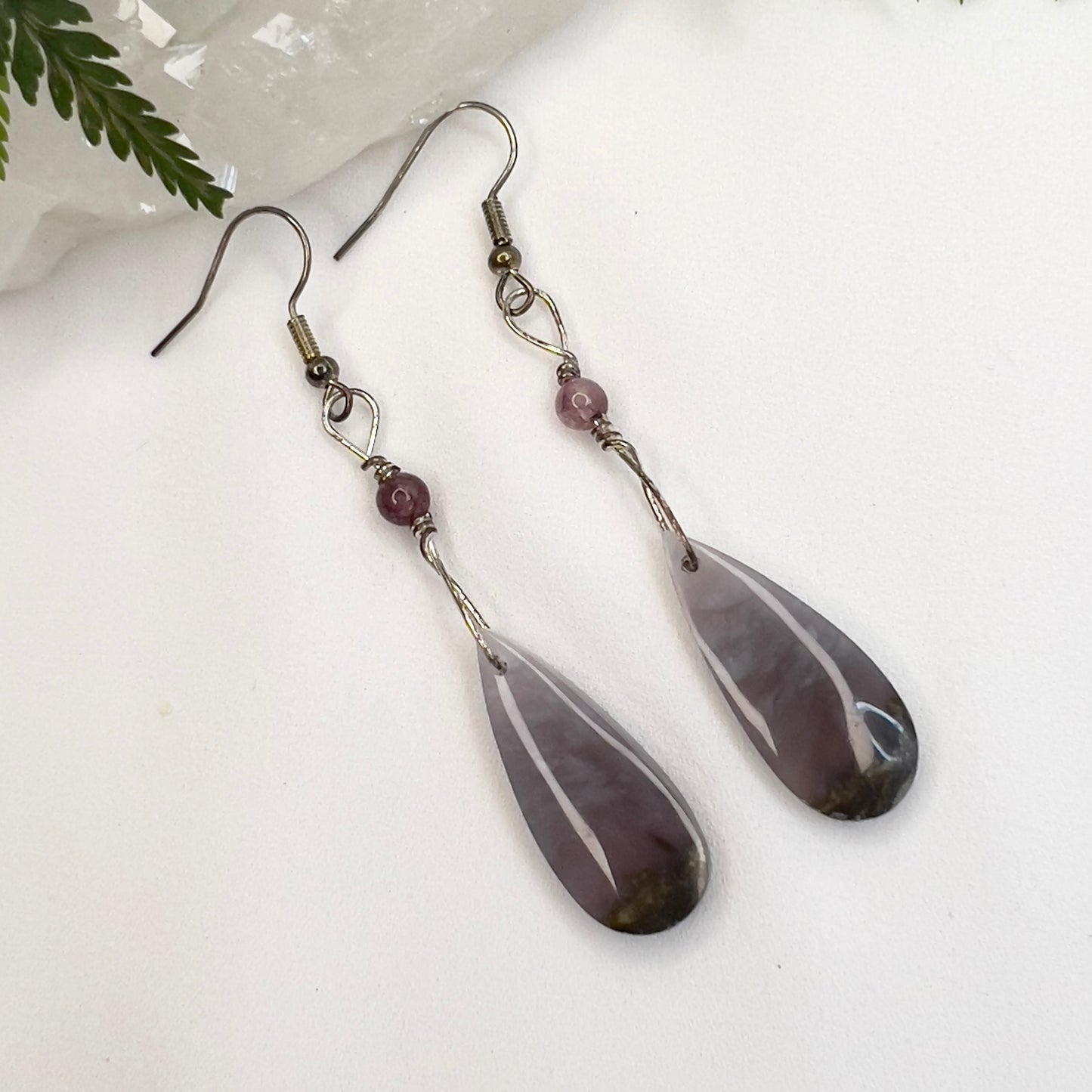 Natural Purple Moss Agate with Lepidolite Crystal Earrings: Growth ∙ Healing ∙ Grounding