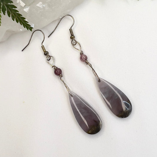 Natural Purple Moss Agate with Lepidolite Crystal Earrings: Growth ∙ Healing ∙ Grounding