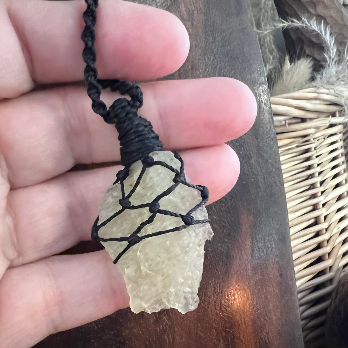 Libyan Desert Glass Tektite Crystal Macrame Talisman (iv)