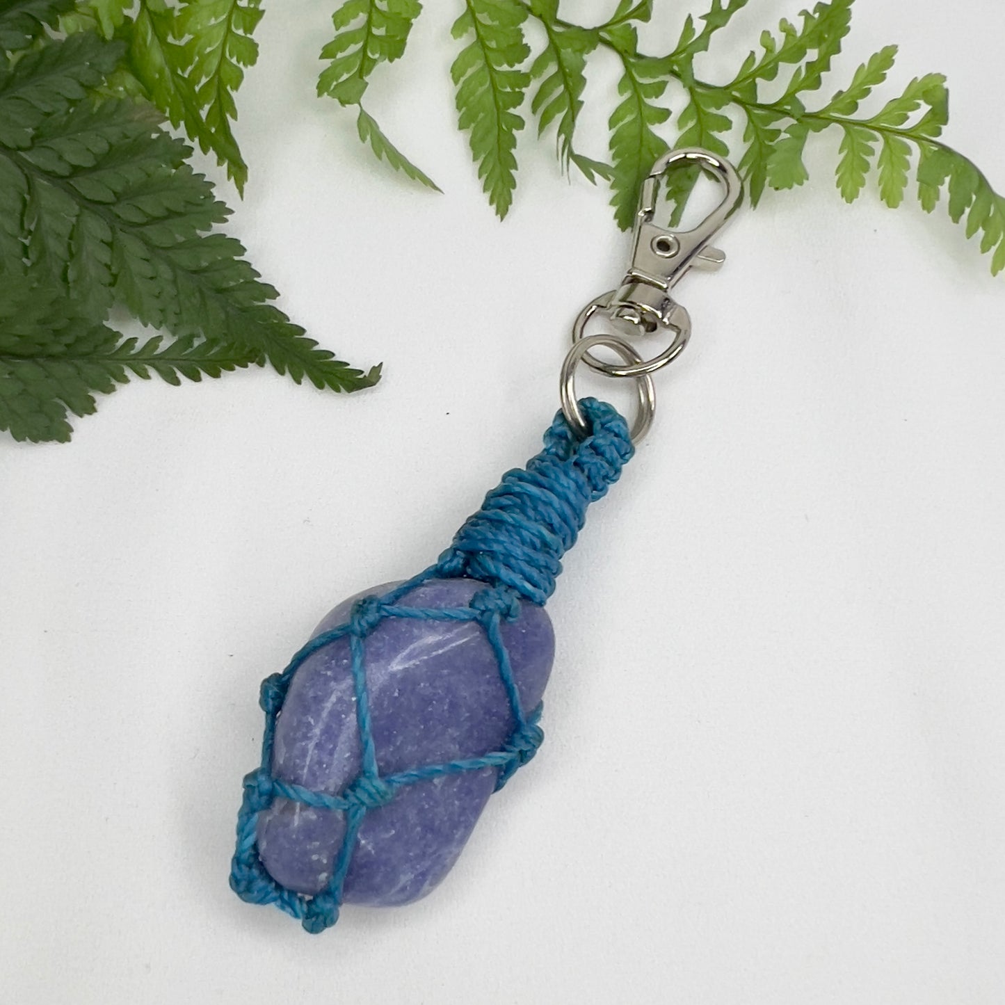 Blue Quartz Crystal Macrame Keyring Charm | Pet Collar Charm