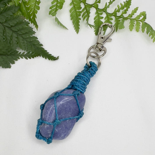 Blue Quartz Crystal Macrame Keyring Charm | Pet Collar Charm