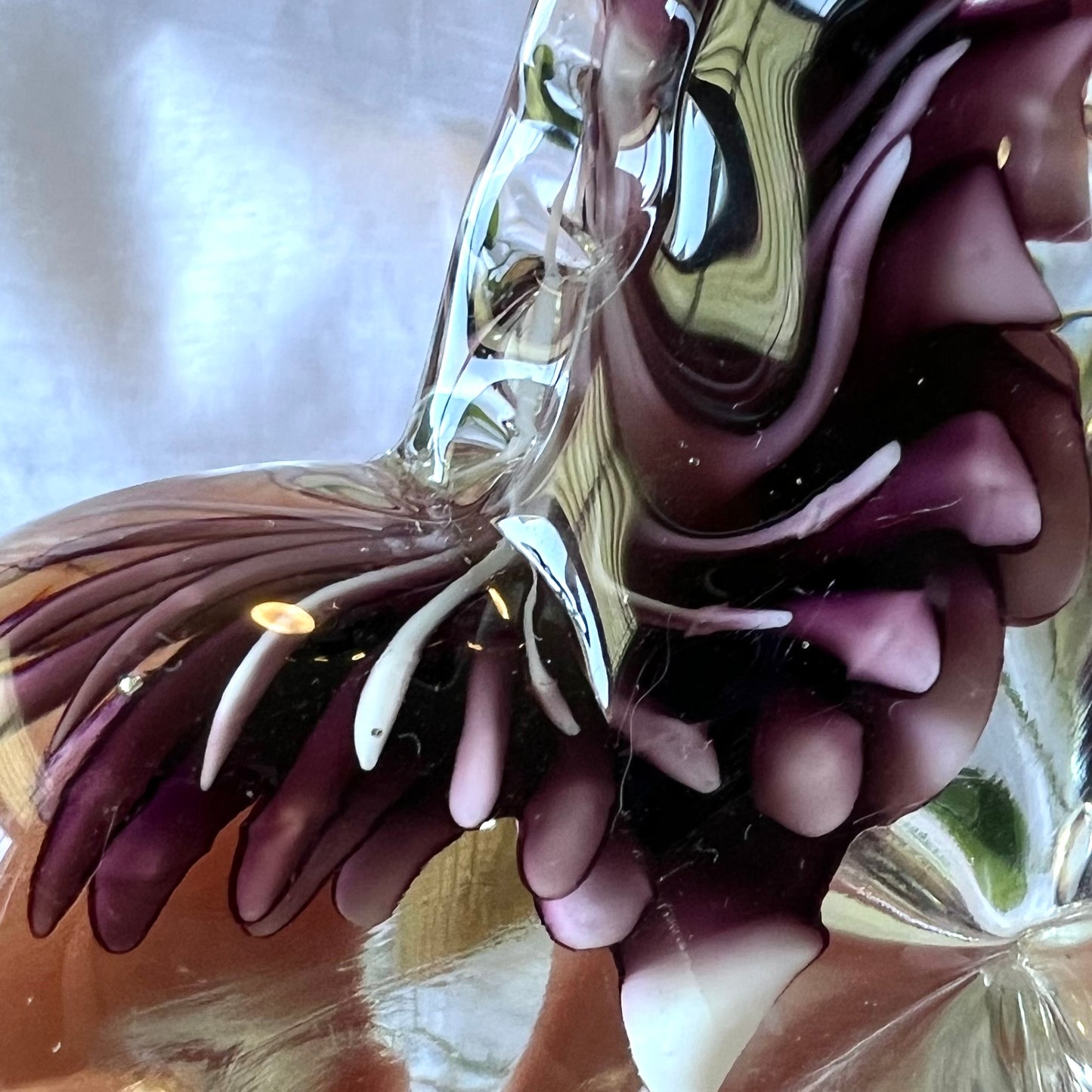 Murano Style Art Blown Glass Donkey / Zebra - Purple/White