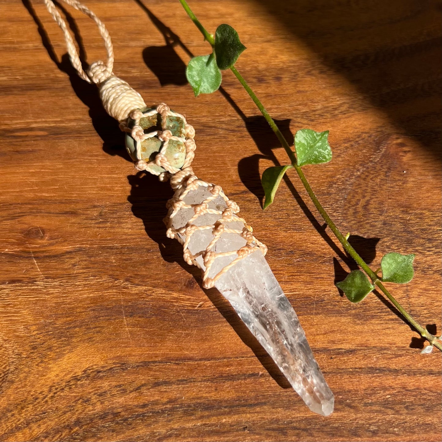 Lemurian Quartz with Arizona Turquoise Macrame Necklace Talisman