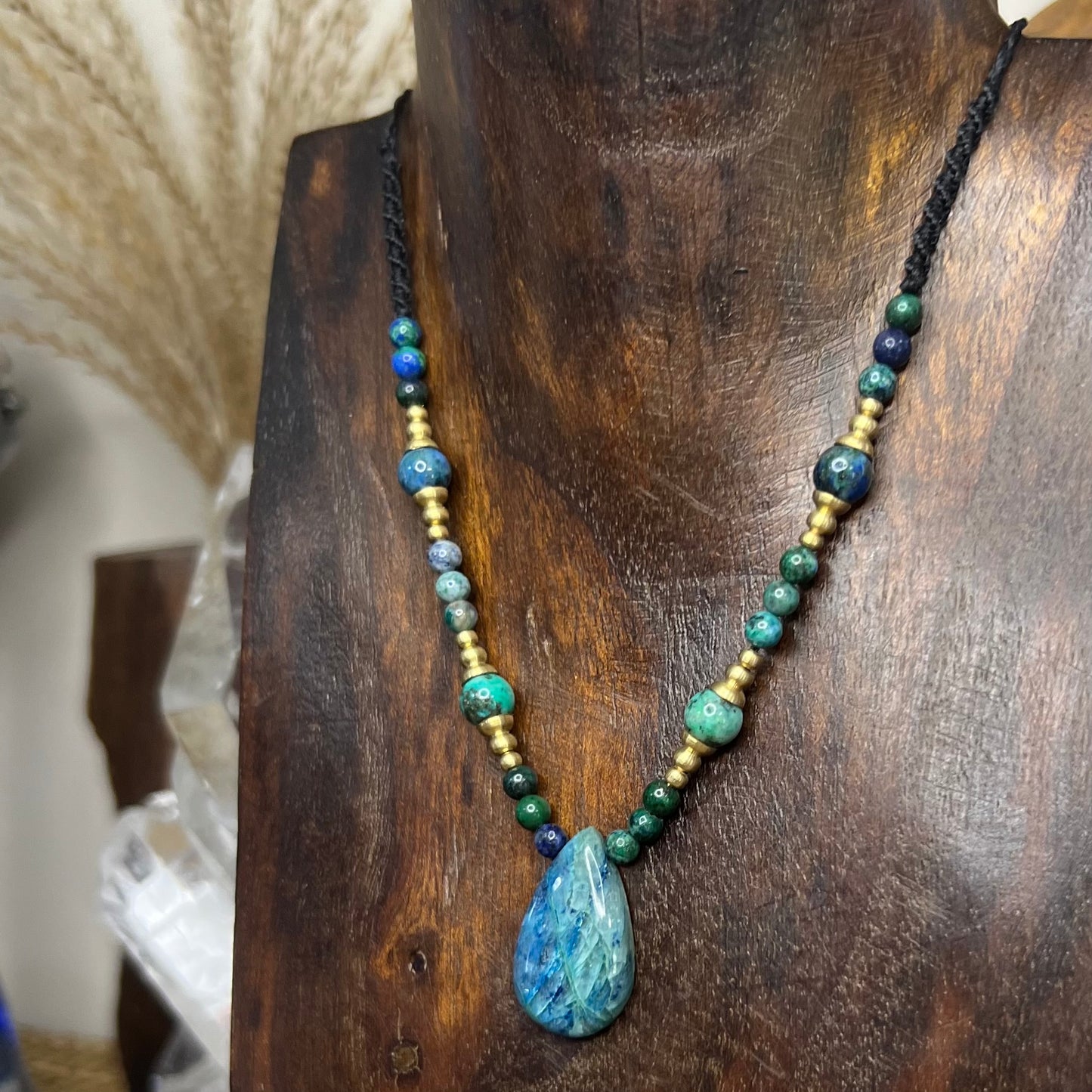 Azurite & Brass Crystal Necklace